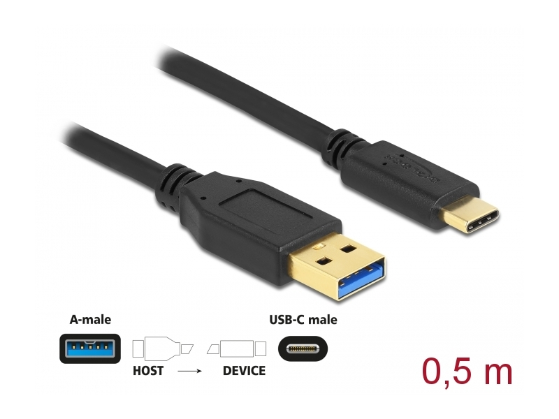Delock 83869 SuperSpeed USB 3.2 - USB-C Kábel, Fekete
