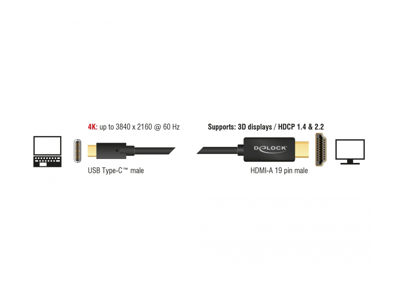 Delock 85290 Kábel USB Type-C™- HDMI, 4K, 60 Hz, 1 m, fekete