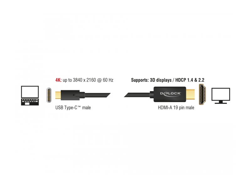 Delock 85290 Kábel USB Type-C™- HDMI, 4K, 60 Hz, 1 m, fekete