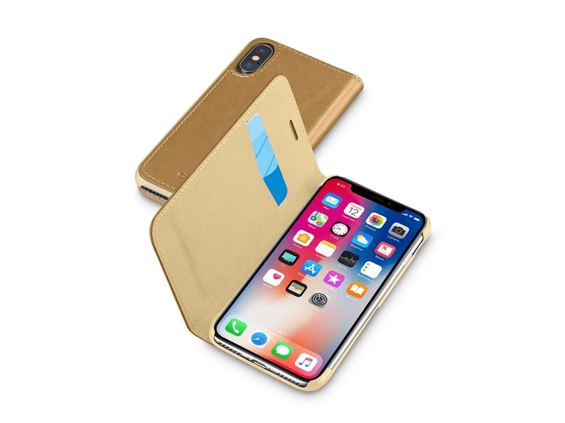 CellularLine Book Essential iPhone X Flip tok, Barna