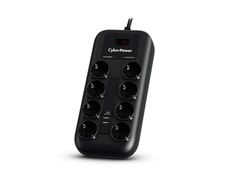 CyberPower P0820SUF0-DE Túlfeszültség védő 2xUSB-s hosszabbító