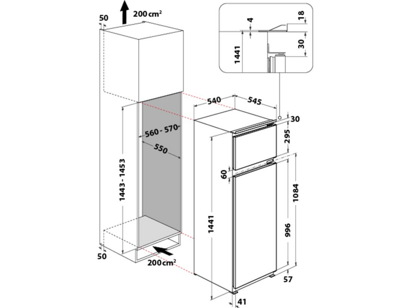 Whirlpool ART 3801 Beépíthető felülfagyasztós kombinált hűtőszekrény