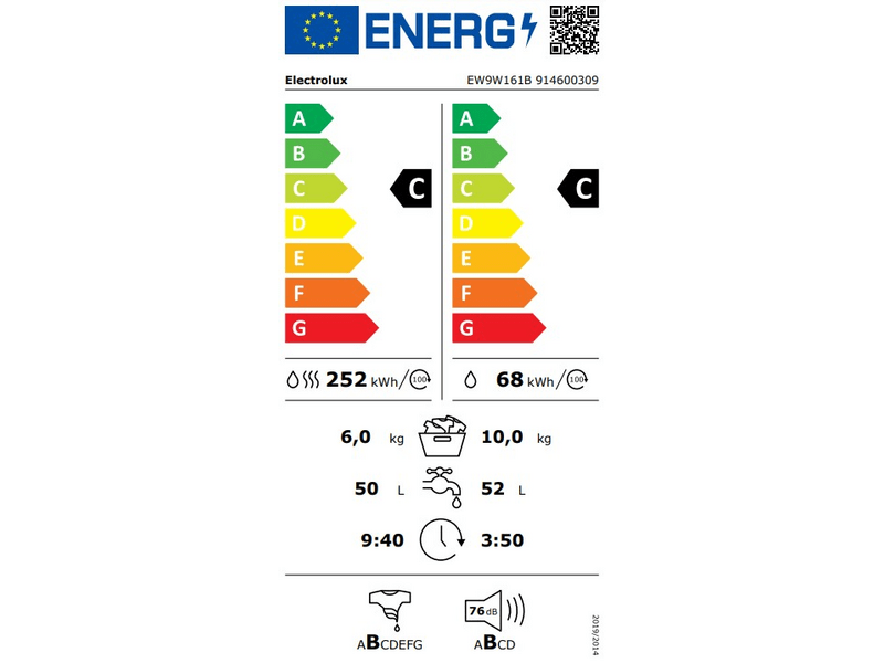 Electrolux EW9W161B Hőszivattyús mosó-szárítógép, gőzprogram, 10/6 kg, 1600 f/p