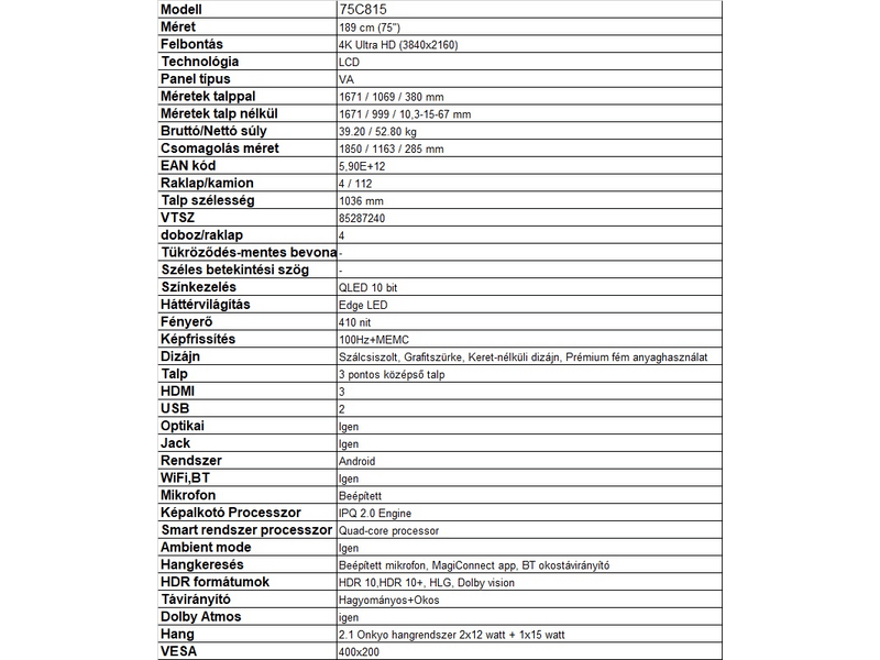 TCL 75C815 4K UHD QLED SMART TV