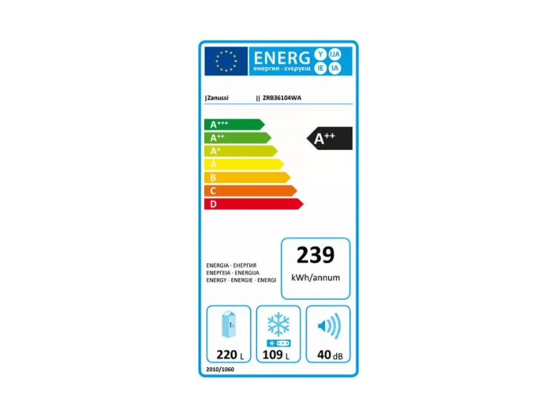 Zanussi ZRB36104WA Kombinált hűtőszekrény, 185 cm