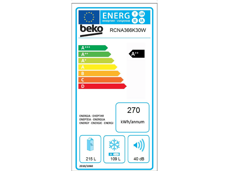BEKO RCNA366K30W Alulfagyasztós kombinált hűtőszekrény