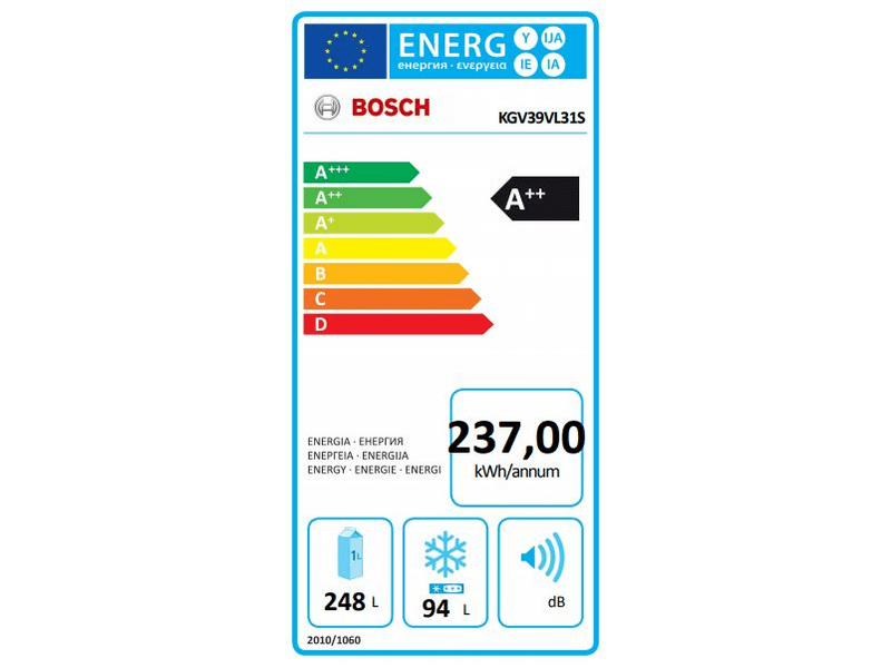BOSCH KGV39VL31S Alulfagyasztós kombinált hűtőszekrény