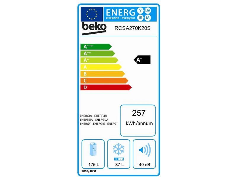 BEKO RCSA-270K20S Alulfagyasztós kombinált hűtőszekrény
