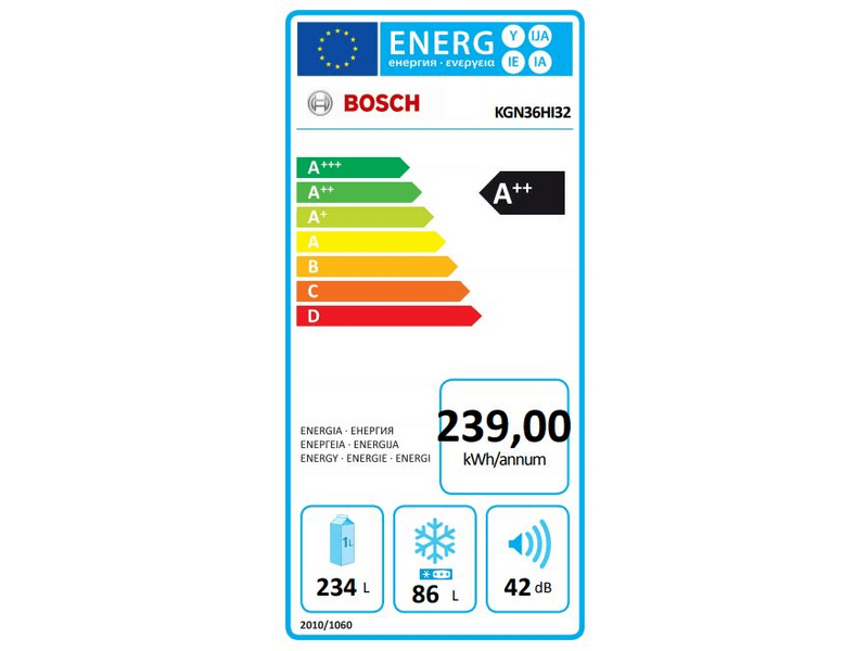 BOSCH KGN36HI32 Alulfagyasztós kombinált hűtőszekrény