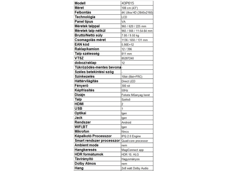 TCL 43P615 4K SMART LED TV