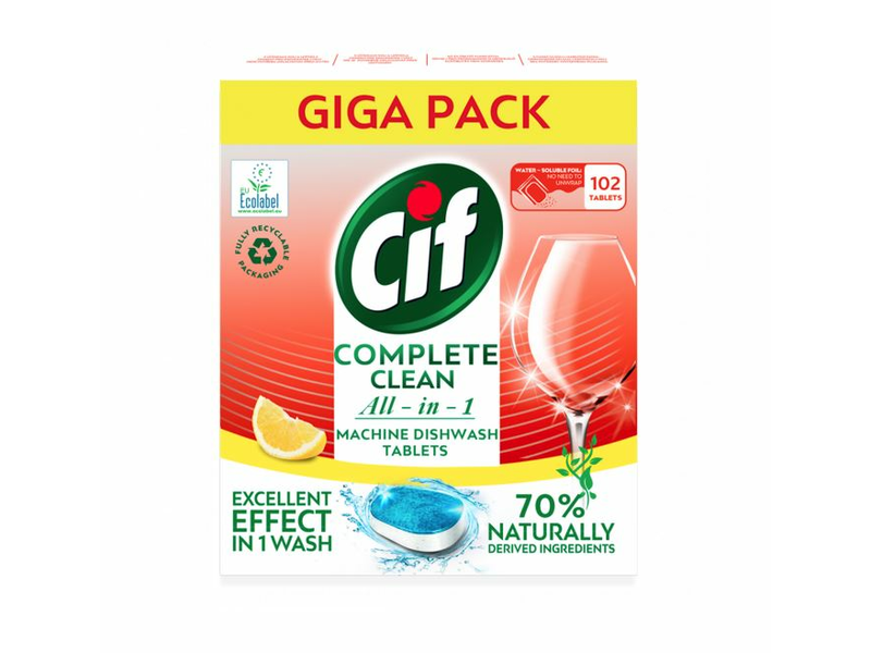 Cif Complete Clean All-in-1 Gépi mosogató tabletta, 102db