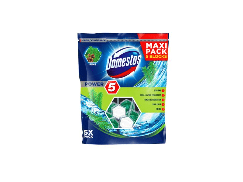 Domestos Power 5 WC illatosító blokk, 5x55g, Fenyő illattal