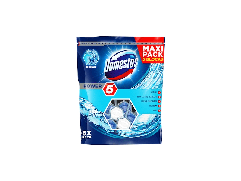Domestos Power 5 WC frissítő blokk, 5 x 55 g, Óceán illattal