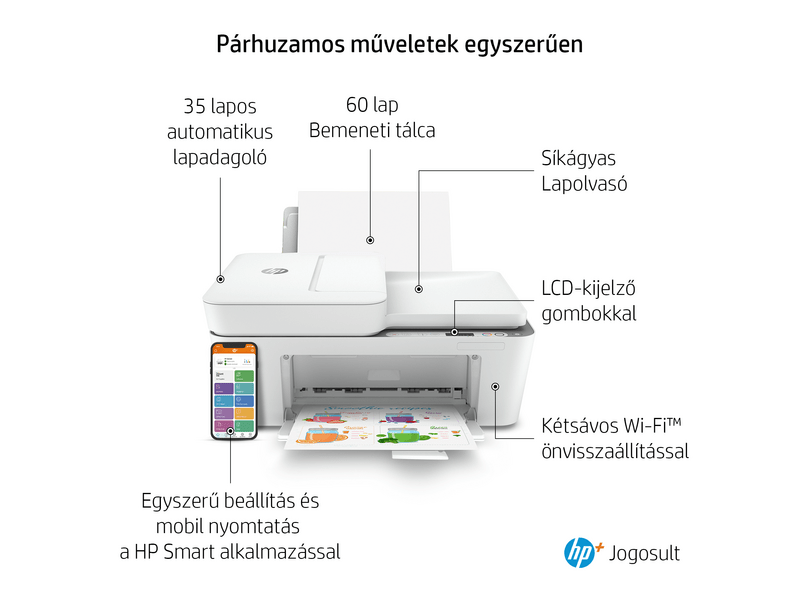 HP DeskJet 4120E multifunkciós színes tintasugaras nyomtató, A4, ADF, Wi-Fi, HP+, 6 hónap Instant Ink (26Q90B)