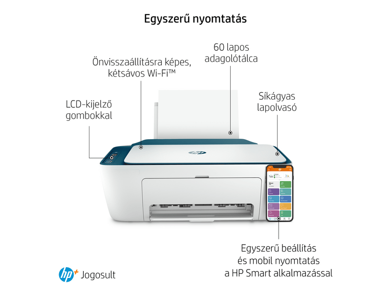 HP DeskJet 2721e multifunkciós tintasugaras nyomtató, A4, színes, Wi-Fi, HP+, 6 hónap Instant Ink (26K68B)