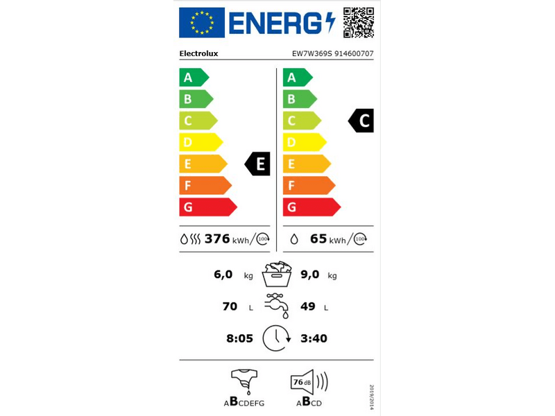 Electrolux EW7W369S Mosó-szárítógép, 9/6 kg, 1600 f/p, gőzprogram