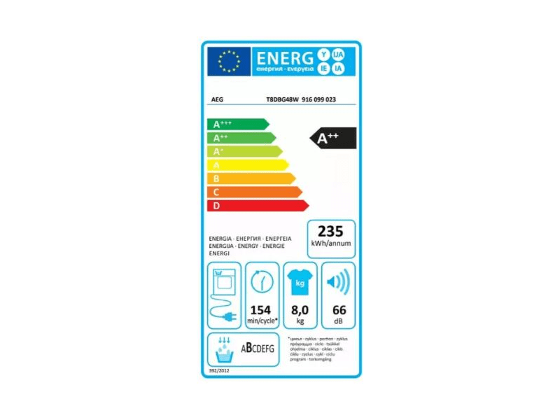 AEG T8DBG48W Hőszivattyús szárítógép, 8 kg, LCD kijelző
