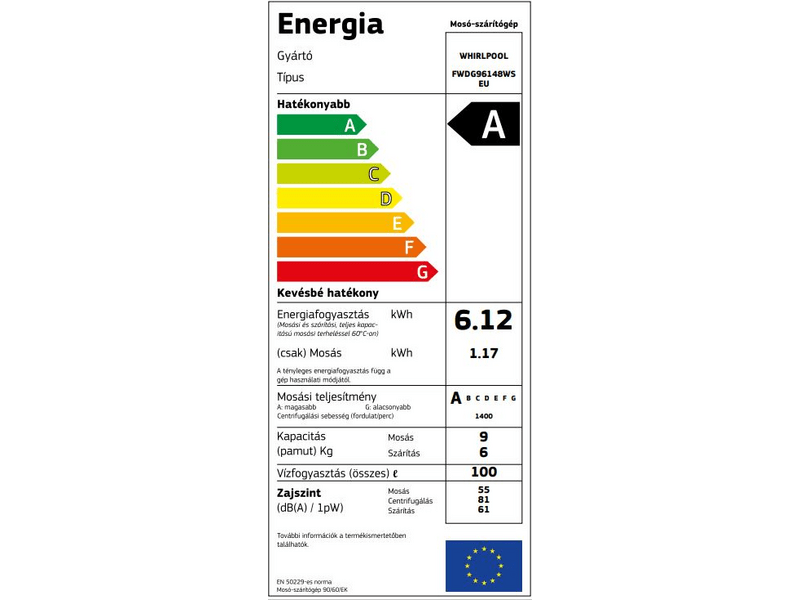 Whirlpool FWDG96148WS EU Mosó-és szárítógép