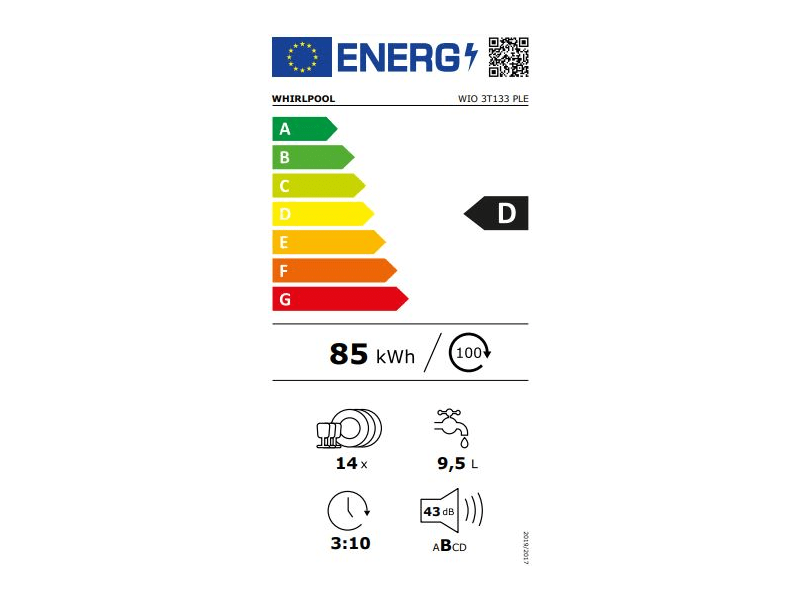 Whirlpool WIO 3T133 PLE Ugradbena perilica posuđa