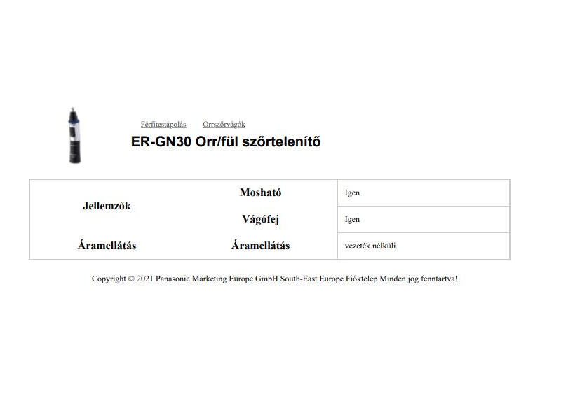 PANASONIC ER-GN30-K503 Orrszőr nyíró