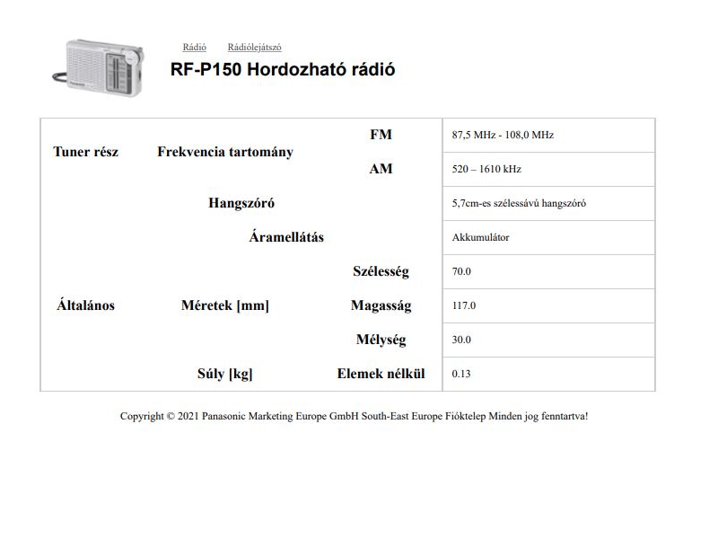 Panasonic RF-P150DEG-S