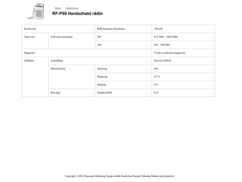 Panasonic RF-P50DEG-S Walkman radio