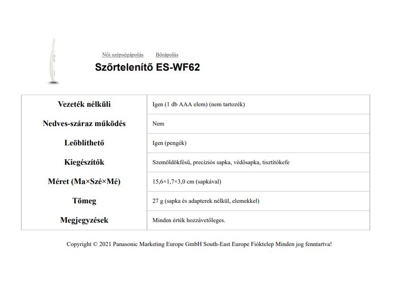 Panasonic ES-WF62-W503 Precíziós szemöldökvágó