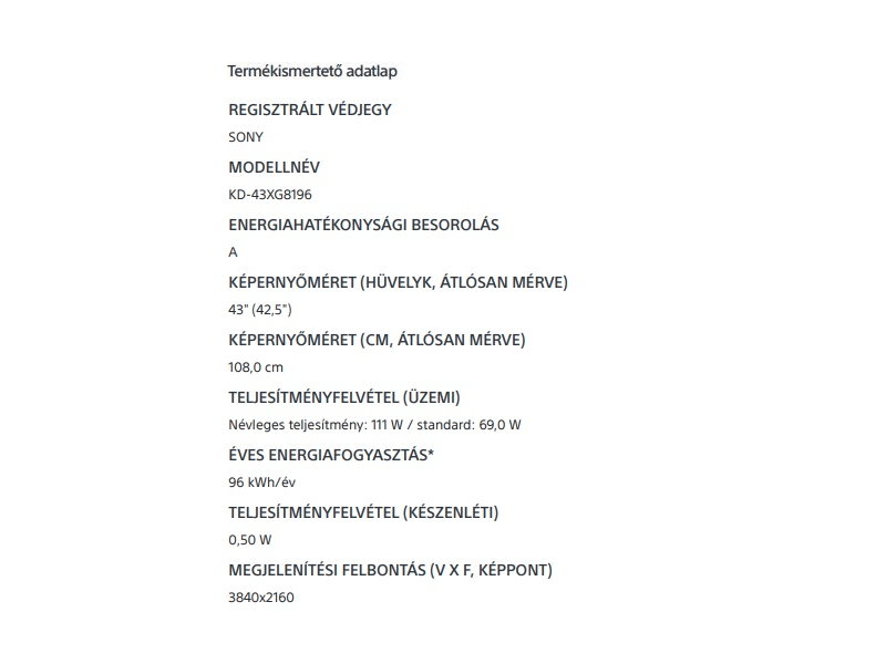 SONY KD-43XG8196BAEP Smart 4K UHD LED Tv