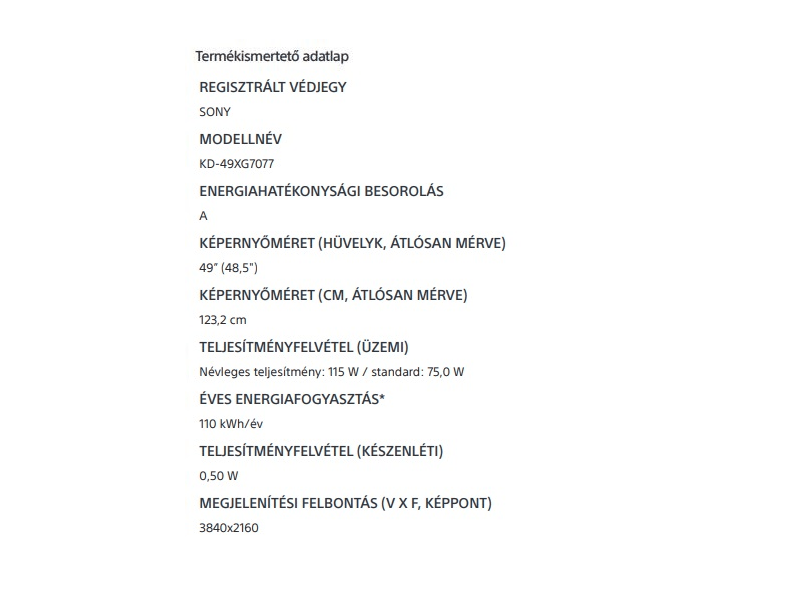 SONY KD-49XG7077SAEP 4K Ultra HD Smart LED Tv