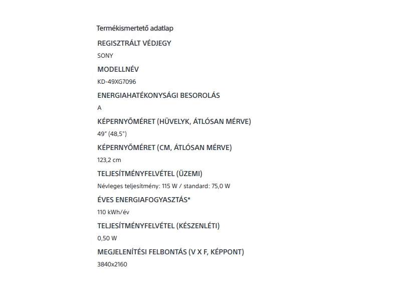 Sony Bravia KD-49XG7096BAEP 4K Ultra HD Smart LED Tv