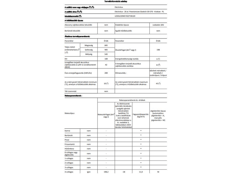 Electrolux LCB3LE20W0 Fagyasztóláda, LowFrost, 1 kosár, 198 l