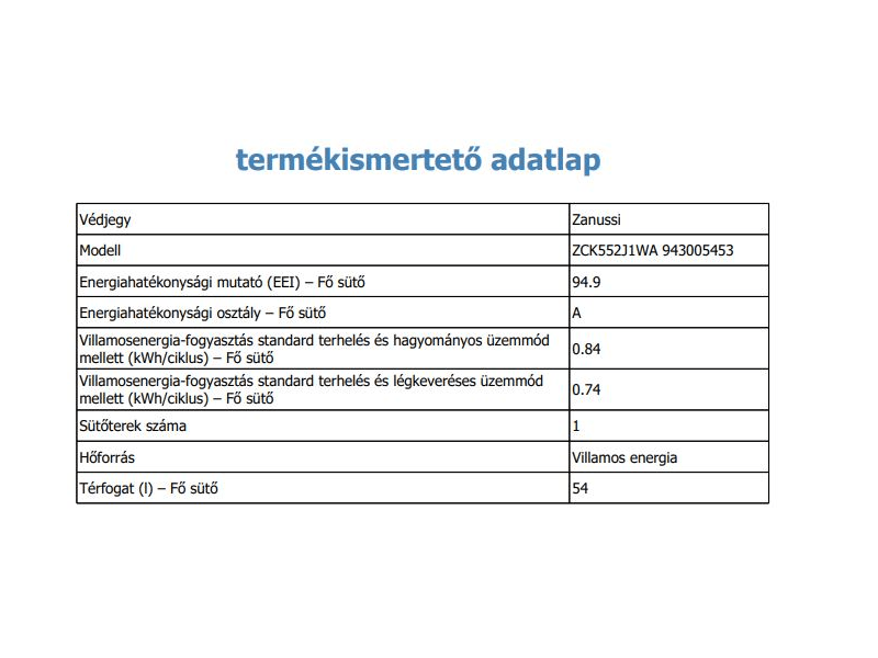 Zanussi ZCK552J1WA Kombinált tűzhely, fehér