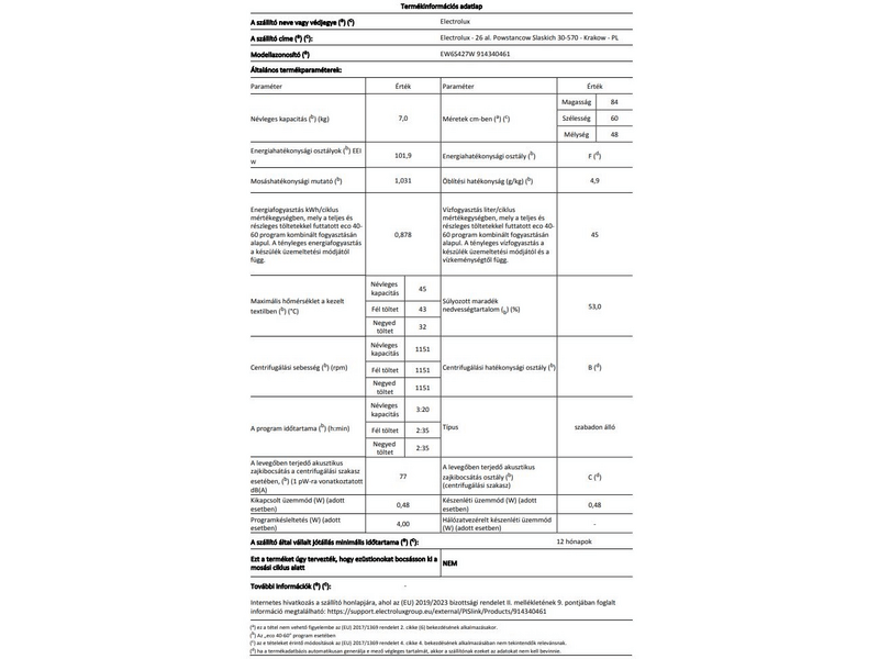 Electrolux EW6S427W PerfectCare keskeny elöltöltős mosógép, 7 kg, 1200 f/p