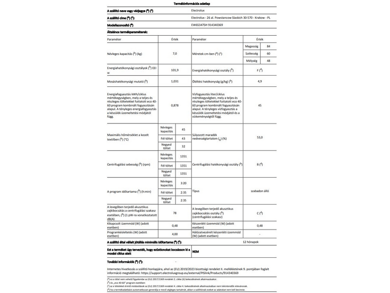Electrolux EW6S347SH PerfectCare keskeny elöltöltős mosógép, 7 kg, 1400 f/p