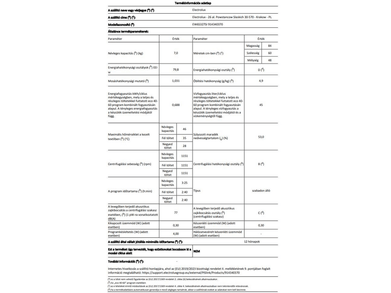 Electrolux EW6S327SI PerfectCare keskeny elöltöltős mosógép, 7 kg, 1200 f/p