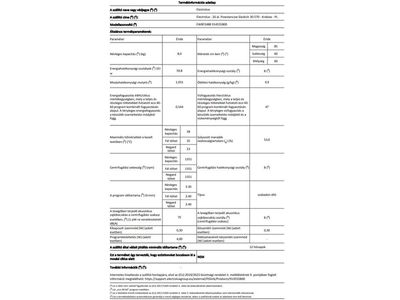 Electrolux EW8F248B UltraCare elöltöltős gőzmosógép, 8 kg, 1400 f/p., ökoinverter motor, ECO TimeManager, LCD kijelző