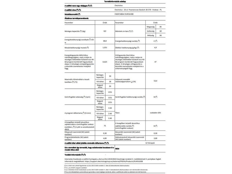 Electrolux EW6F348SA AutoDose elöltöltős mosógép, 8 kg, 1400 f/p, WIFI