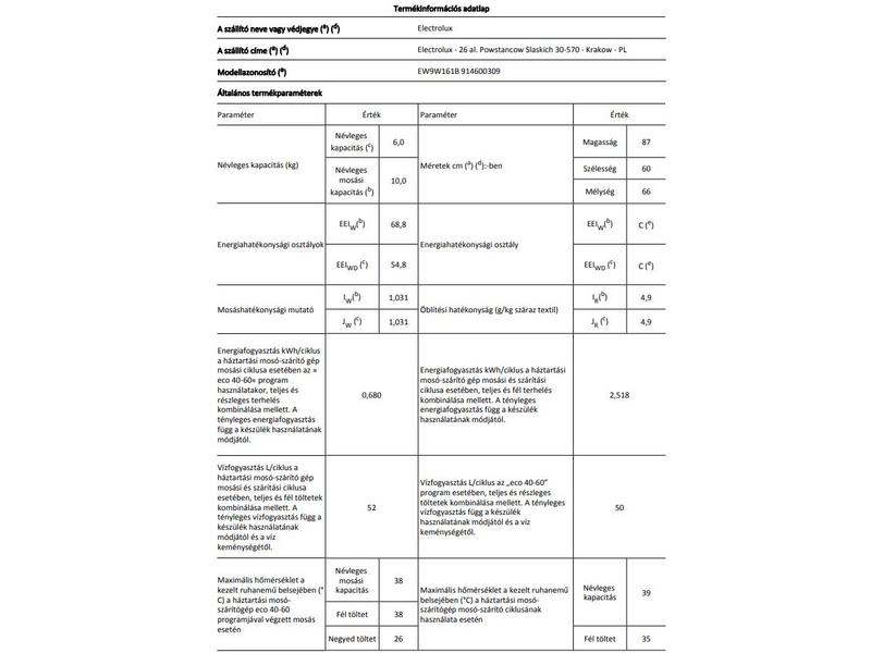Electrolux EW9W161B Hőszivattyús mosó-szárítógép, gőzprogram, 10/6 kg, 1600 f/p