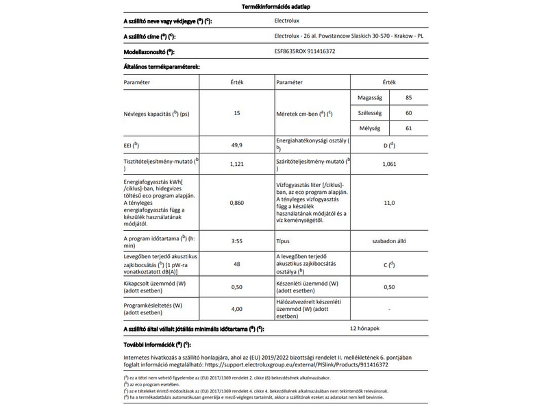 Electrolux ESF8635ROX Mosogatógép, 15 teríték, AirDry, 6 program, XXL