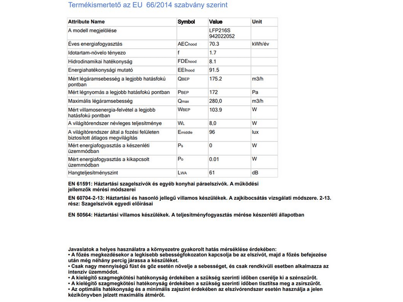 Electrolux LFP216S Teleszkópos páraelszívó, 60 cm