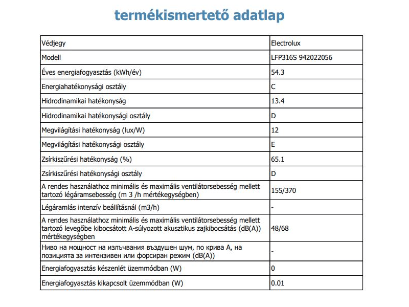Electrolux LFP316S Teleszkópos páraelszívó, 60 cm
