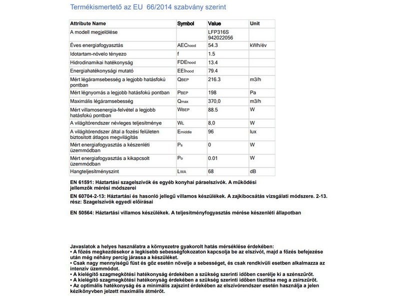 Electrolux LFP316S Teleszkópos páraelszívó, 60 cm