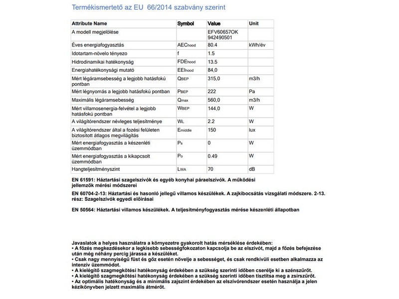 Electrolux EFV60657OK Kürtős páraelszívó, 3 fokozat, 60 cm