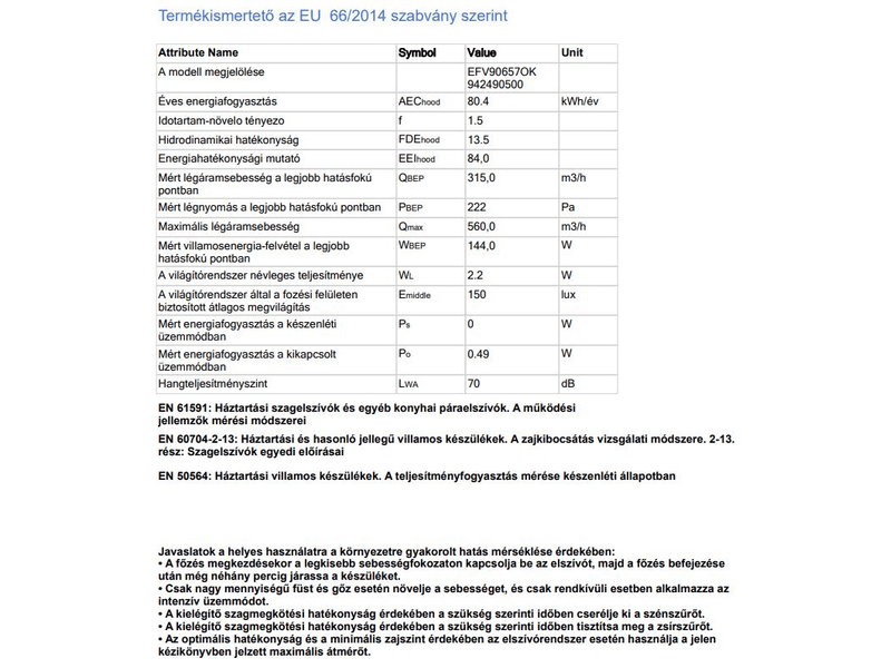 Electrolux EFV90657OK Kürtős páraelszívó, 3 fokozat, 90 cm