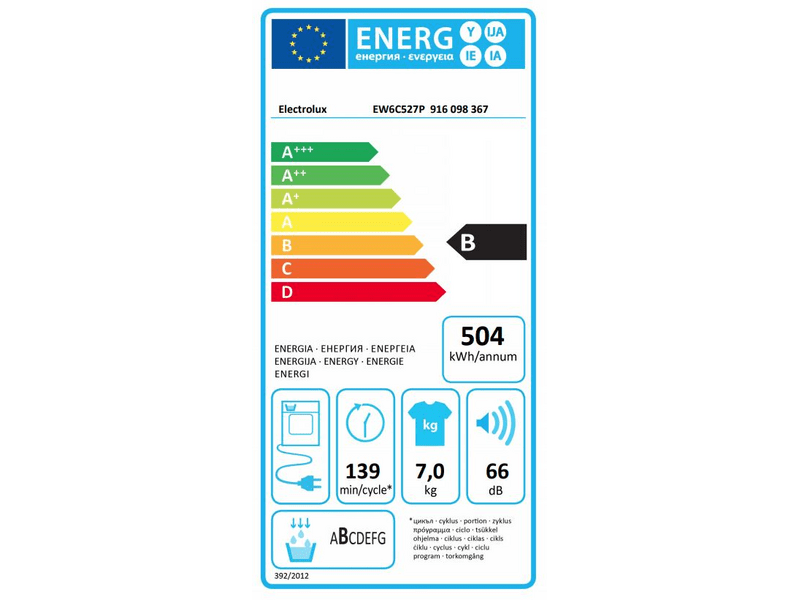 Electrolux EW6C527P Kondenzációs szárítógép, 7 kg, LED kijelző, B