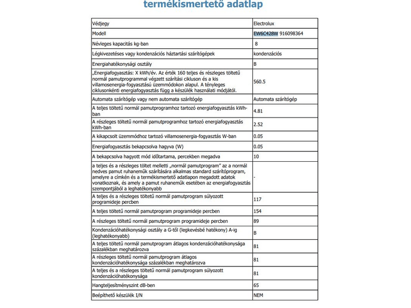 Electrolux EW6C428W PerfectCare kondenzációs szárítógép, 8 kg