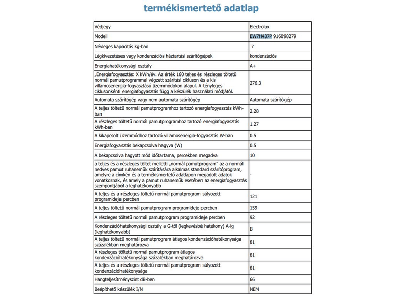 Electrolux EW7H437P PerfectCare hőszivattyús szárítógép, 7 kg