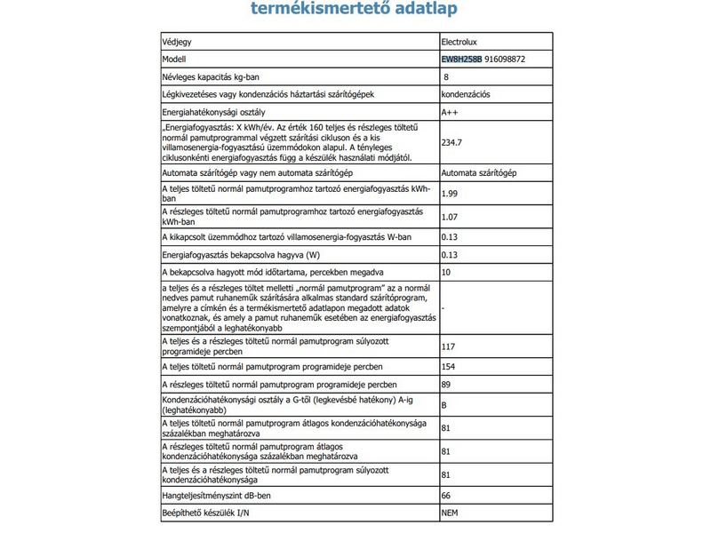 Electrolux EW8H258B PerfectCare hőszivattyús szárítógép, 8 kg