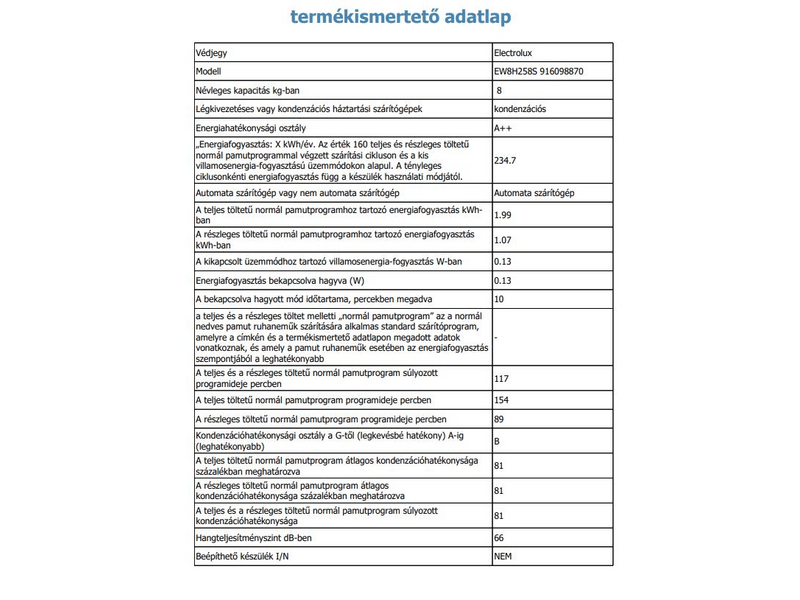 Electrolux EW8H258S PerfectCare hőszivattyús szárítógép, 8 kg