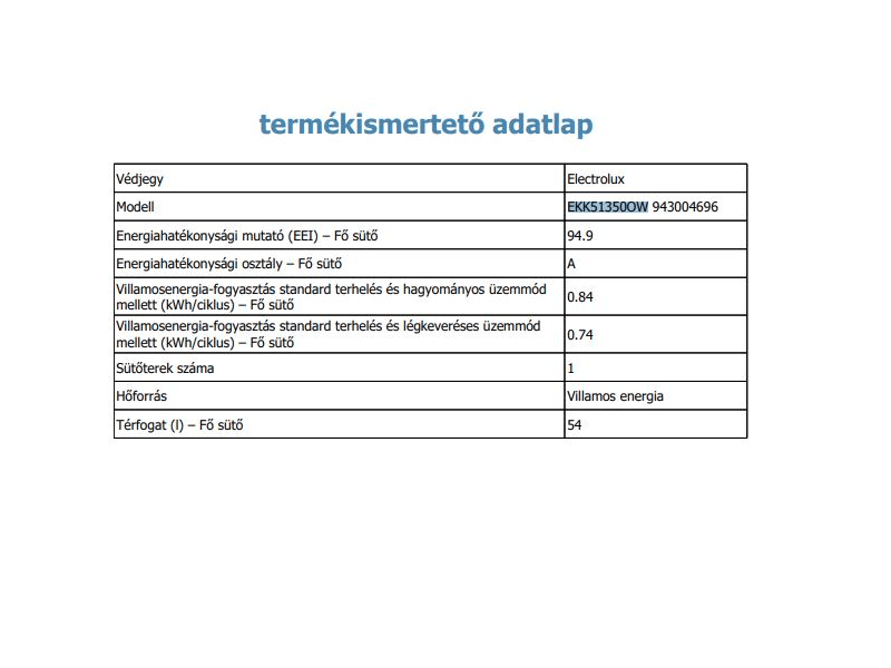 ELECTROLUX EKK51350OW Kombinált tűzhely